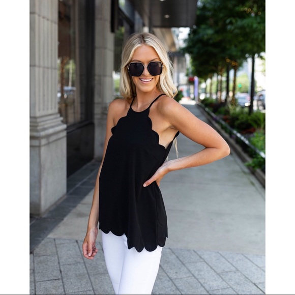 likeNarly Tops - >>LAST<< Stacey Scalloped Tank - Black